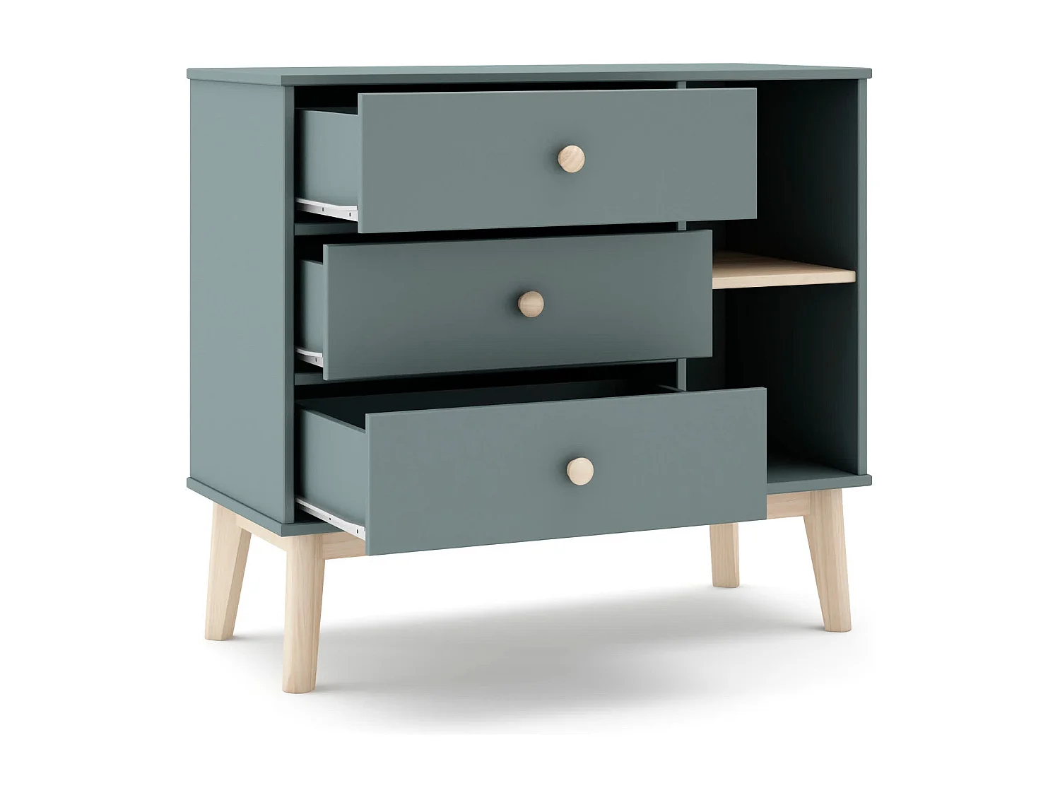 Commode 3 tiroirs et 2 niches ouvertes L90 cm - SIMON