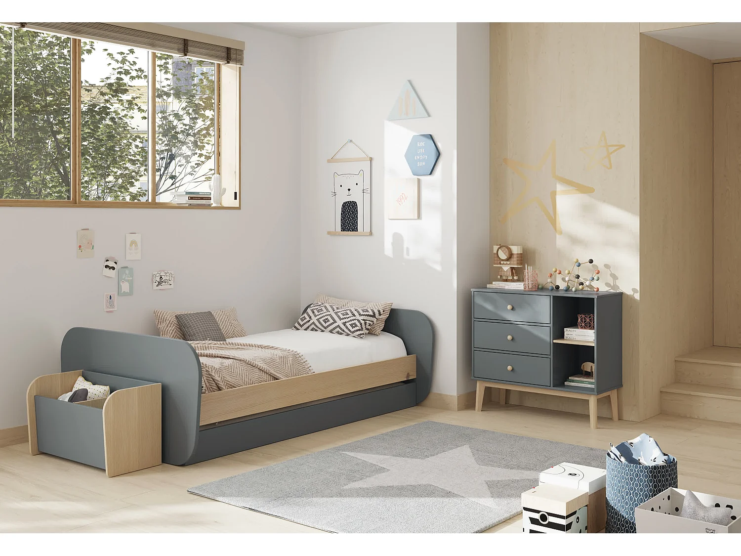 Commode 3 tiroirs et 2 niches ouvertes L90 cm - SIMON