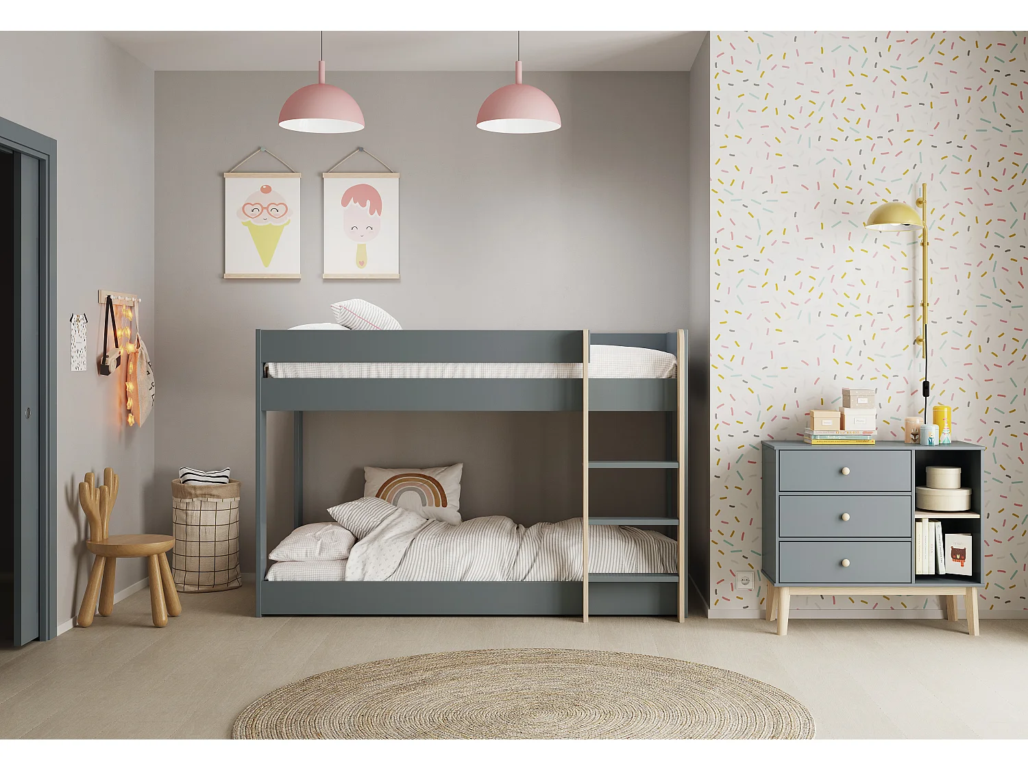 Commode 3 tiroirs et 2 niches ouvertes L90 cm - SIMON