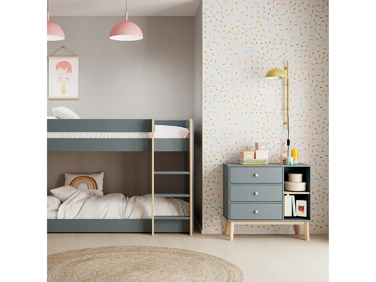 Commode 3 tiroirs et 2 niches ouvertes L90 cm - SIMON