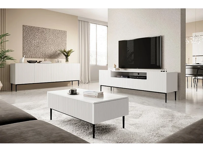 Couchtisch mit 2 Schubladen mit schwarz-weißem Metallfuß 120x60 cm