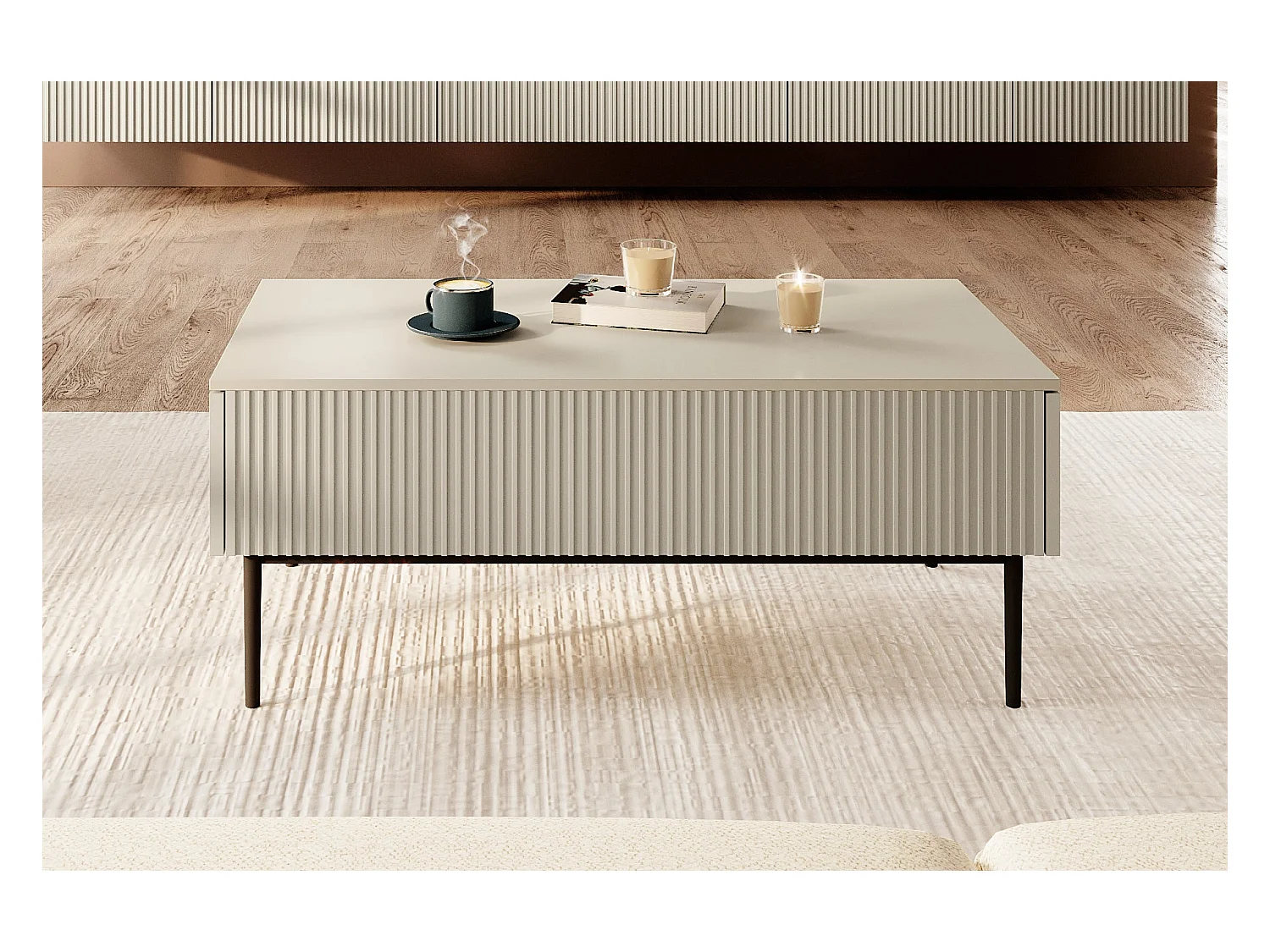 Couchtisch mit 2 Schubladen, Fuß aus schwarzem Kaschmirmetall, 120x60 cm