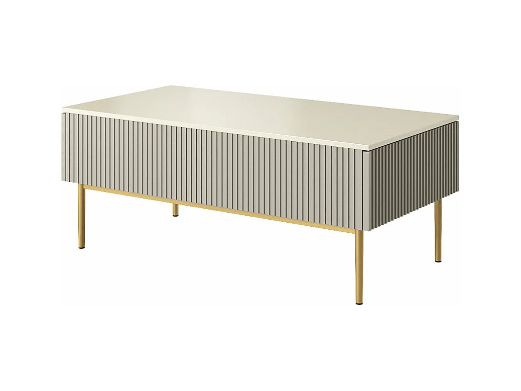 Couchtisch mit 2 Schubladen, Fuß aus kaschmirgoldenem Metall, 120x60 cm