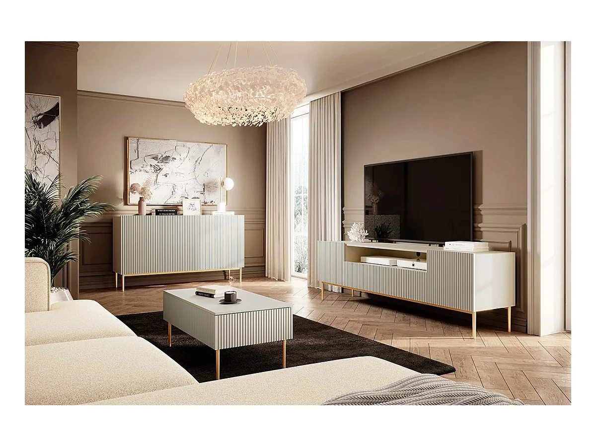 Couchtisch mit 2 Schubladen, Fuß aus kaschmirgoldenem Metall, 120x60 cm