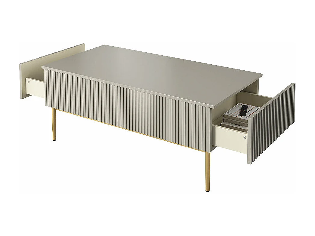 Tafel laag 2 lades, bont metaal goud kasjmier, 120x60 cm