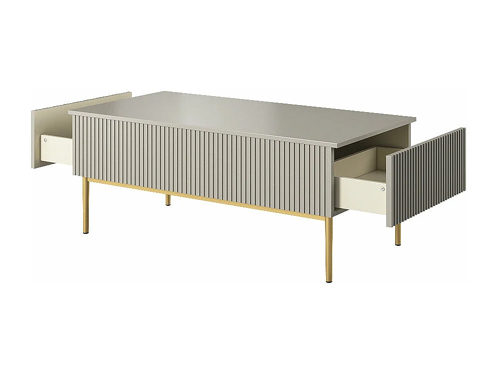 Tafel laag 2 lades, bont metaal goud kasjmier, 120x60 cm