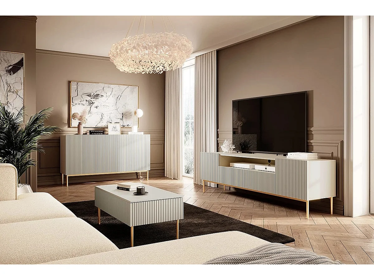 Tafel laag 2 lades, bont metaal goud kasjmier, 120x60 cm