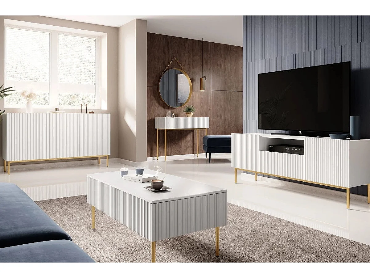 Tafelonderstel met 2 laden en poten in witgoud metaal 120x60 cm