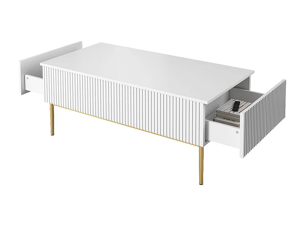 Tafelonderstel met 2 laden en poten in witgoud metaal 120x60 cm