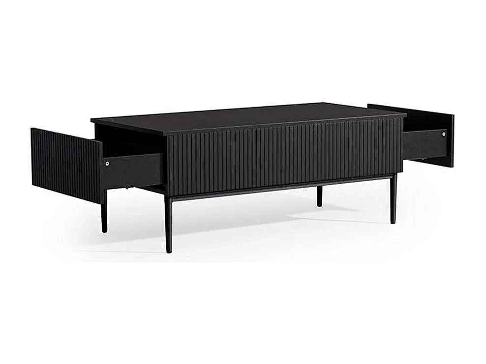 Mesa de centro com 2 gavetas com pé de metal preto 120x60 cm
