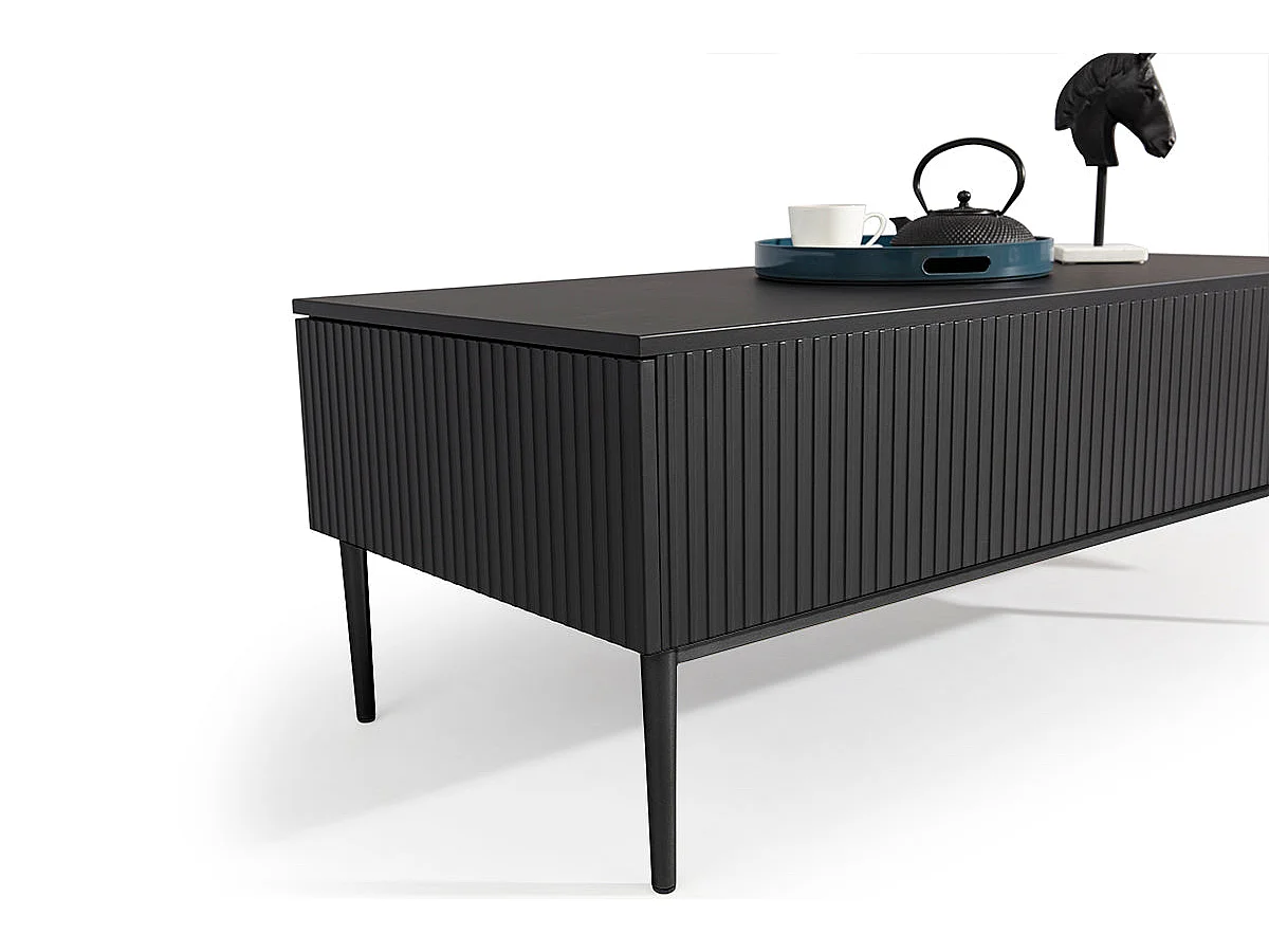 Mesa de centro com 2 gavetas com pé de metal preto 120x60 cm