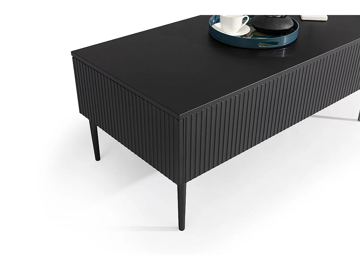 Mesa de centro com 2 gavetas com pé de metal preto 120x60 cm
