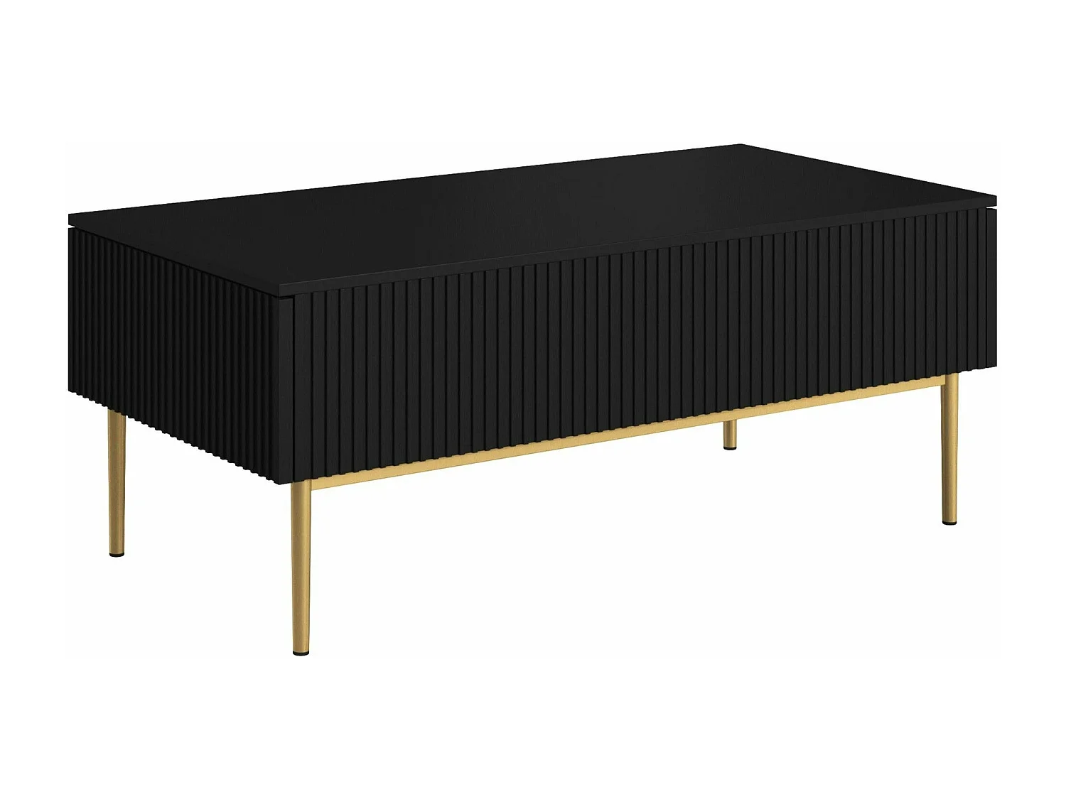 Mesa de centro con 2 cajones y pie de metal negro dorado 120x60 cm