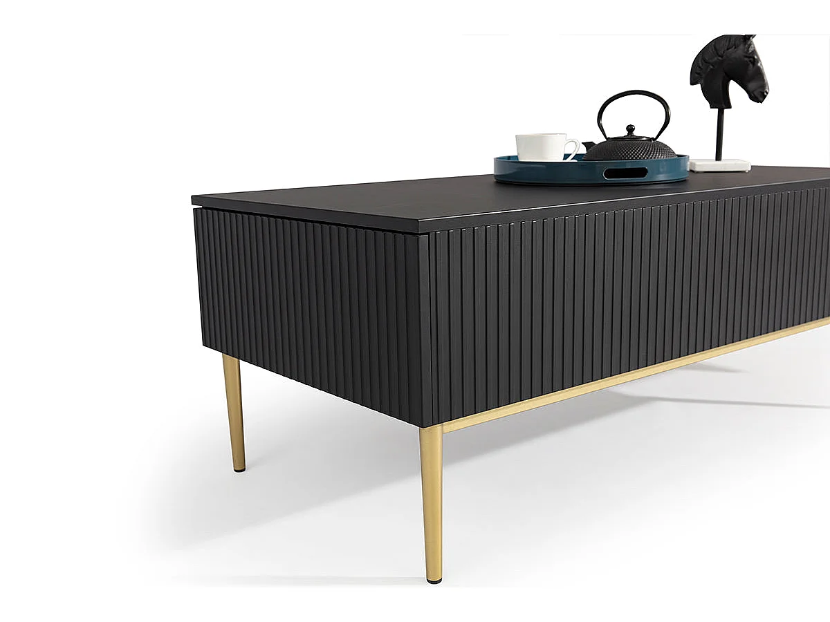 Mesa de centro con 2 cajones y pie de metal negro dorado 120x60 cm