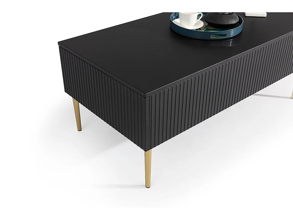 Mesa de centro con 2 cajones y pie de metal negro dorado 120x60 cm