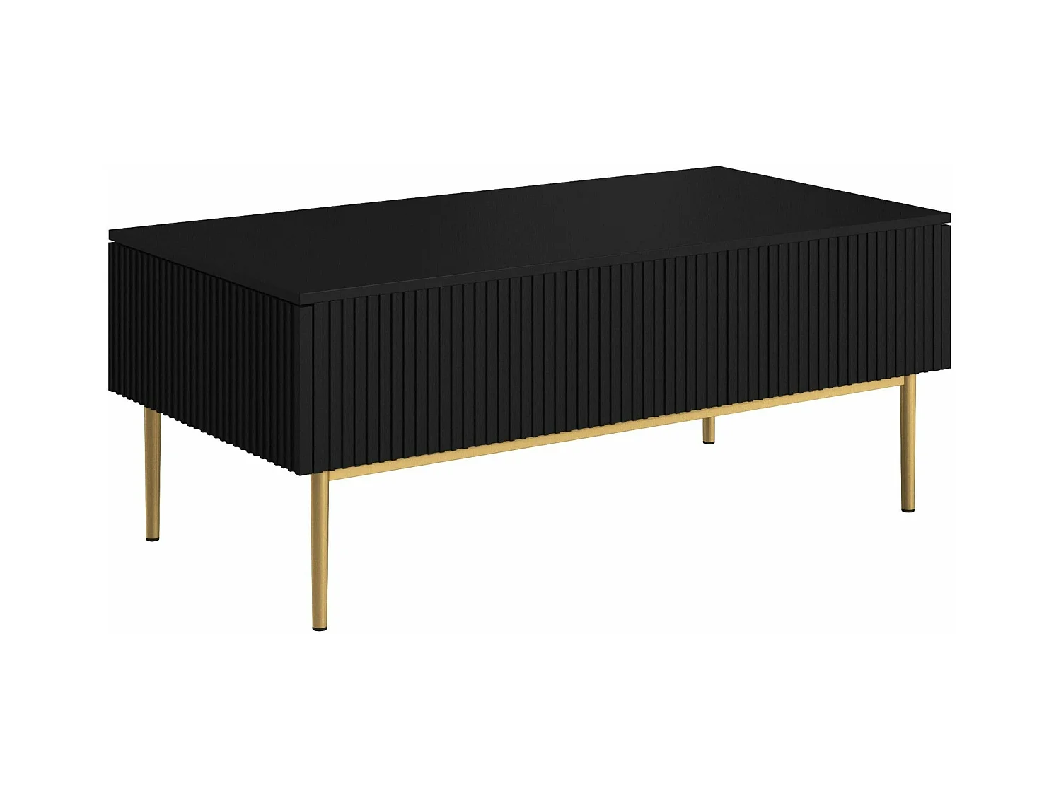 Couchtisch mit 2 Schubladen und schwarzgoldenem Metallfuß 120x60 cm