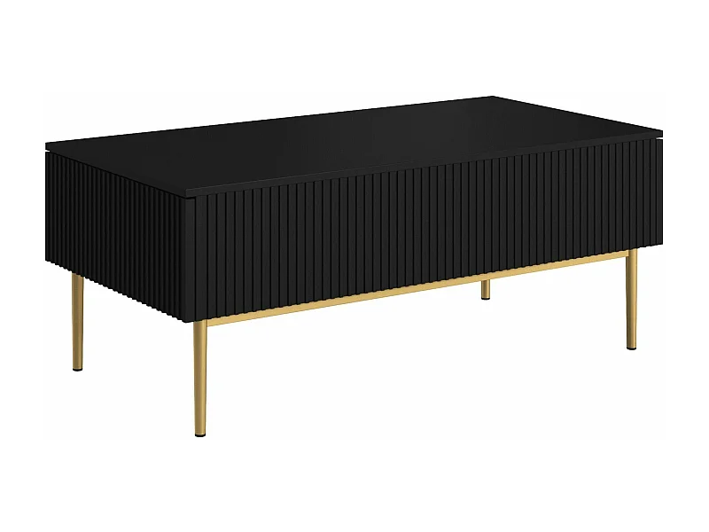 Mesa de centro com 2 gavetas e pé em metal dourado preto 120x60 cm