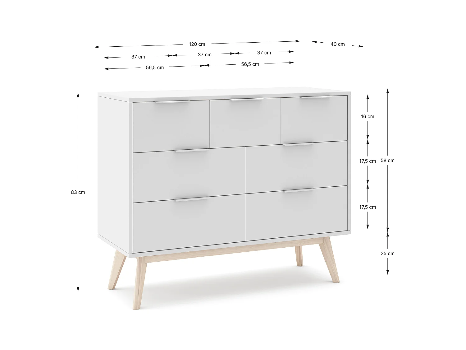 Commode avec 7 tiroirs 120x83 cm