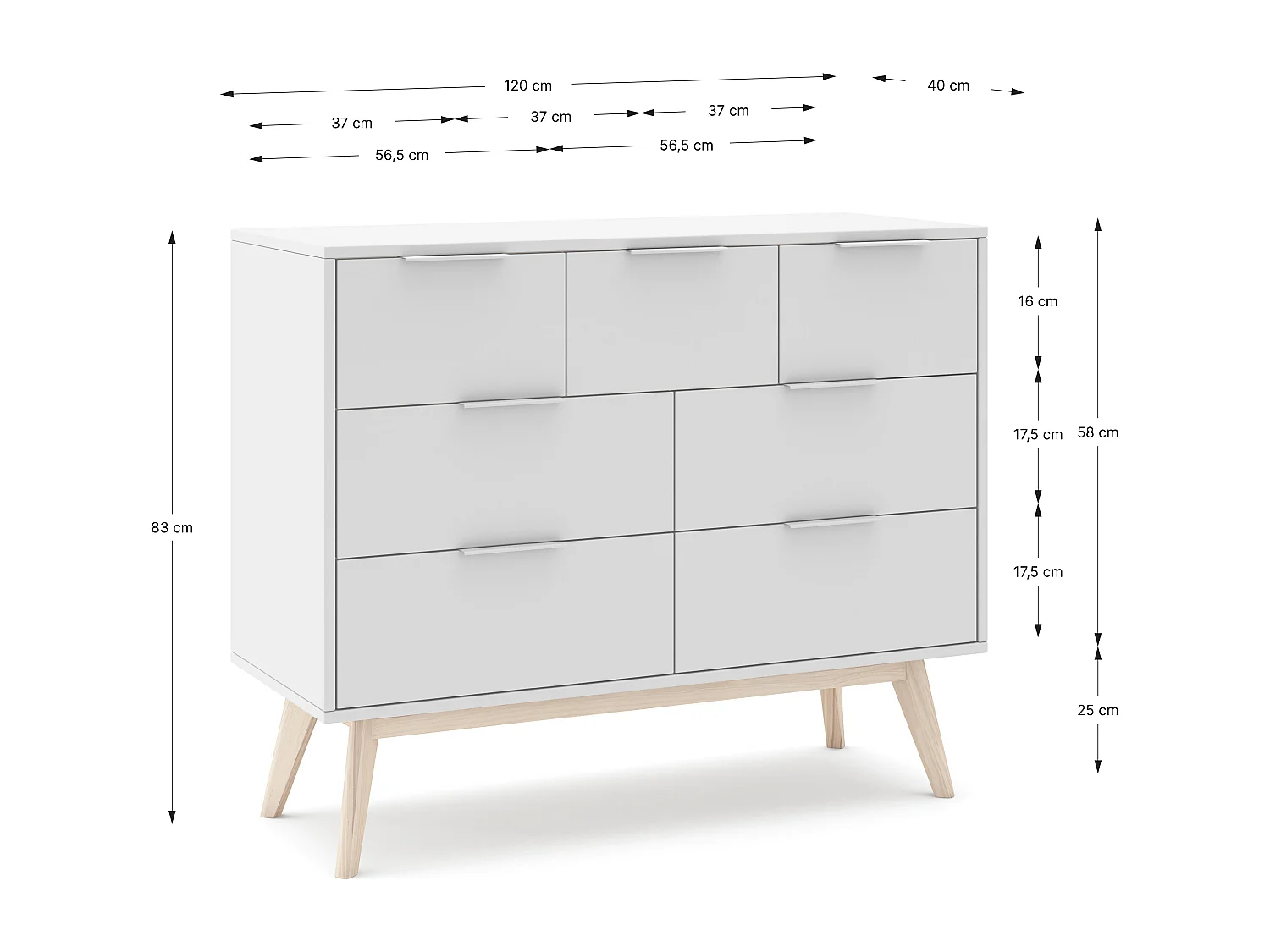 Commode avec 7 tiroirs 120x83 cm