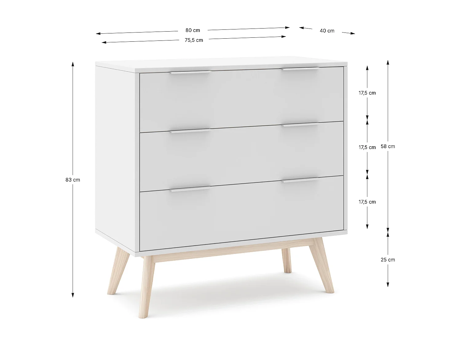 Commode avec 3 tiroirs 80x83 cm