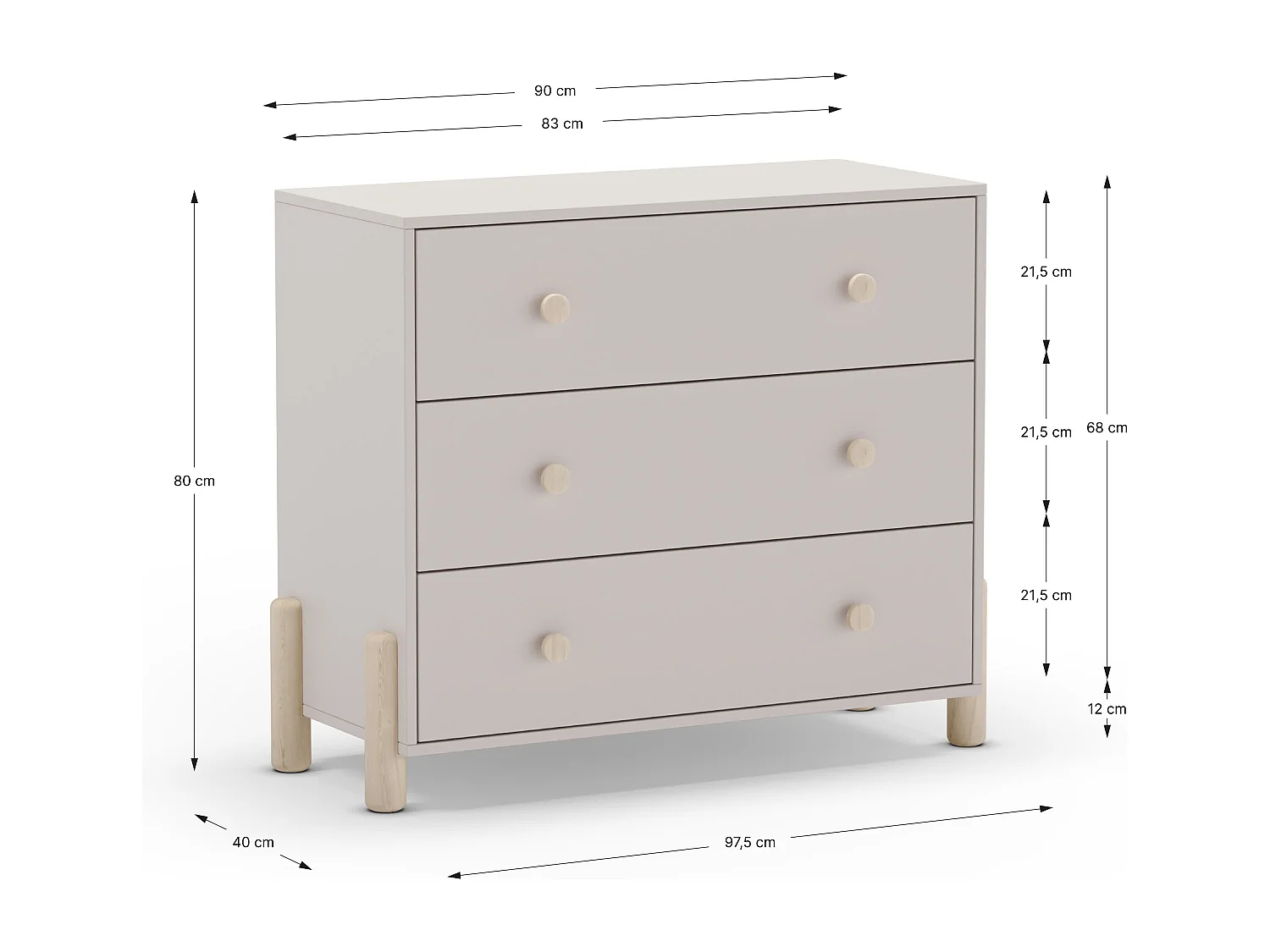 Commode 3 tiroirs L90 cm - DAPHNÉ