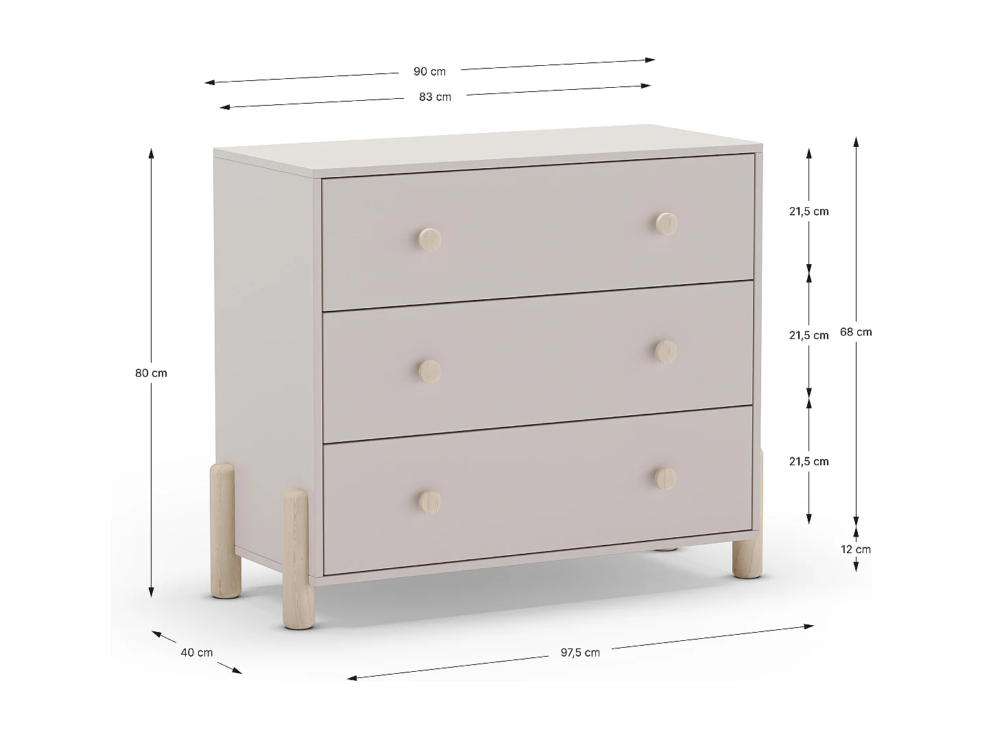 Commode 3 tiroirs L90 cm - DAPHNÉ