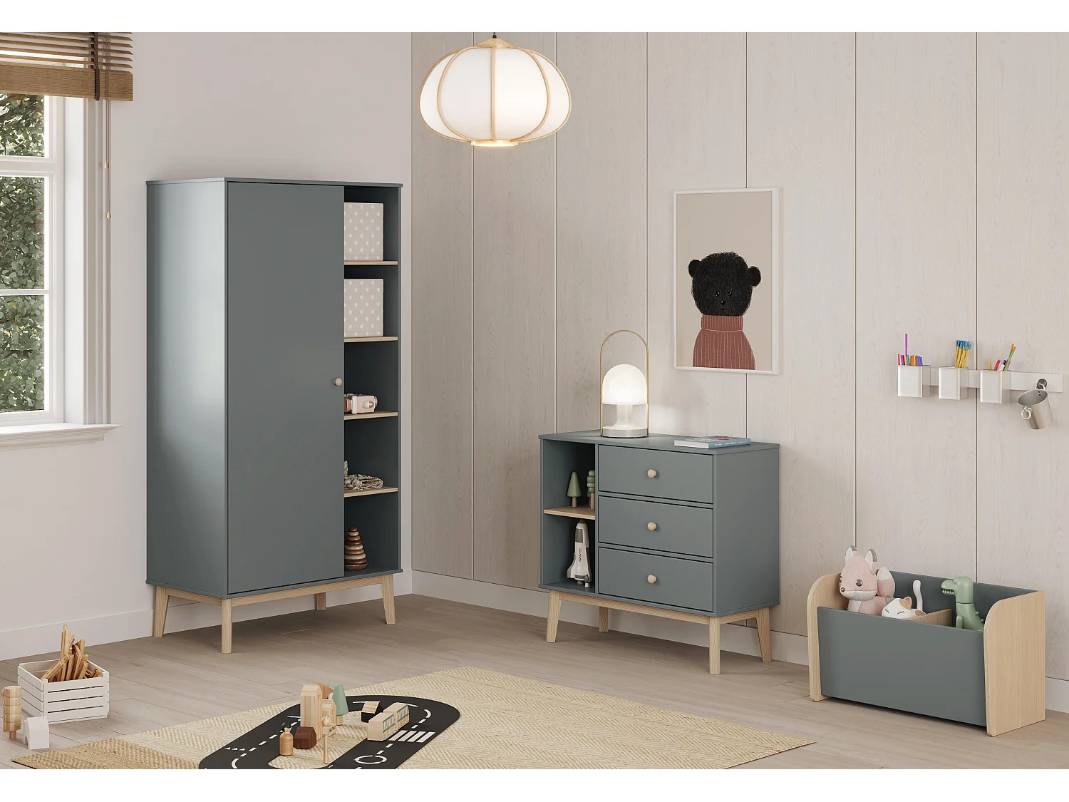 Coffre à jouet avec 2 niches ouvertes L70 cm - SIMON