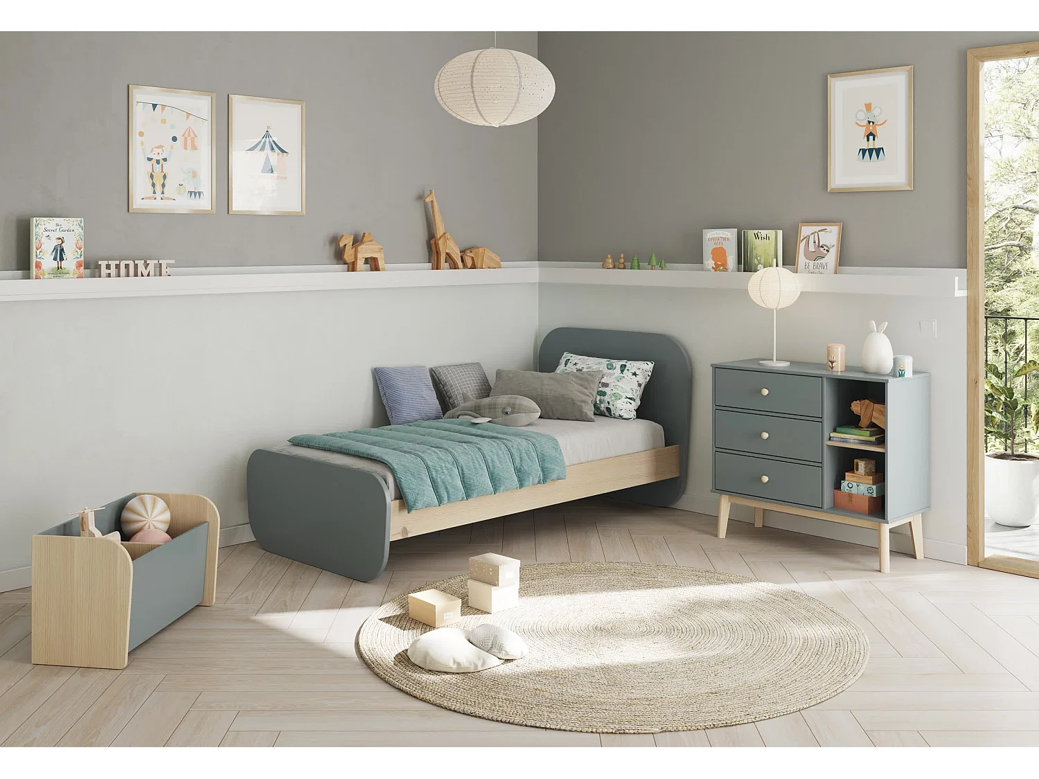 Coffre à jouet avec 2 niches ouvertes L70 cm - SIMON