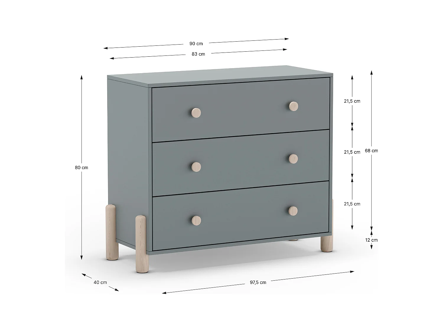 Commode 3 tiroirs L90 cm - DAPHNÉ