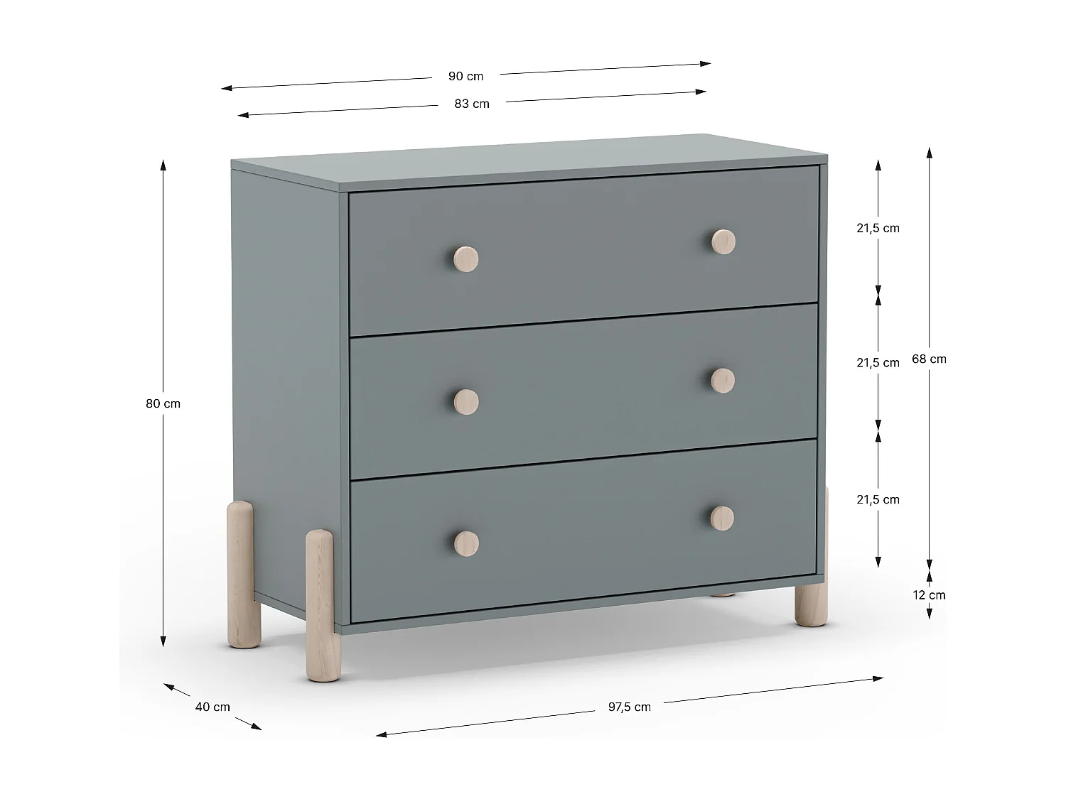 3 deurs commode 97x80 cm