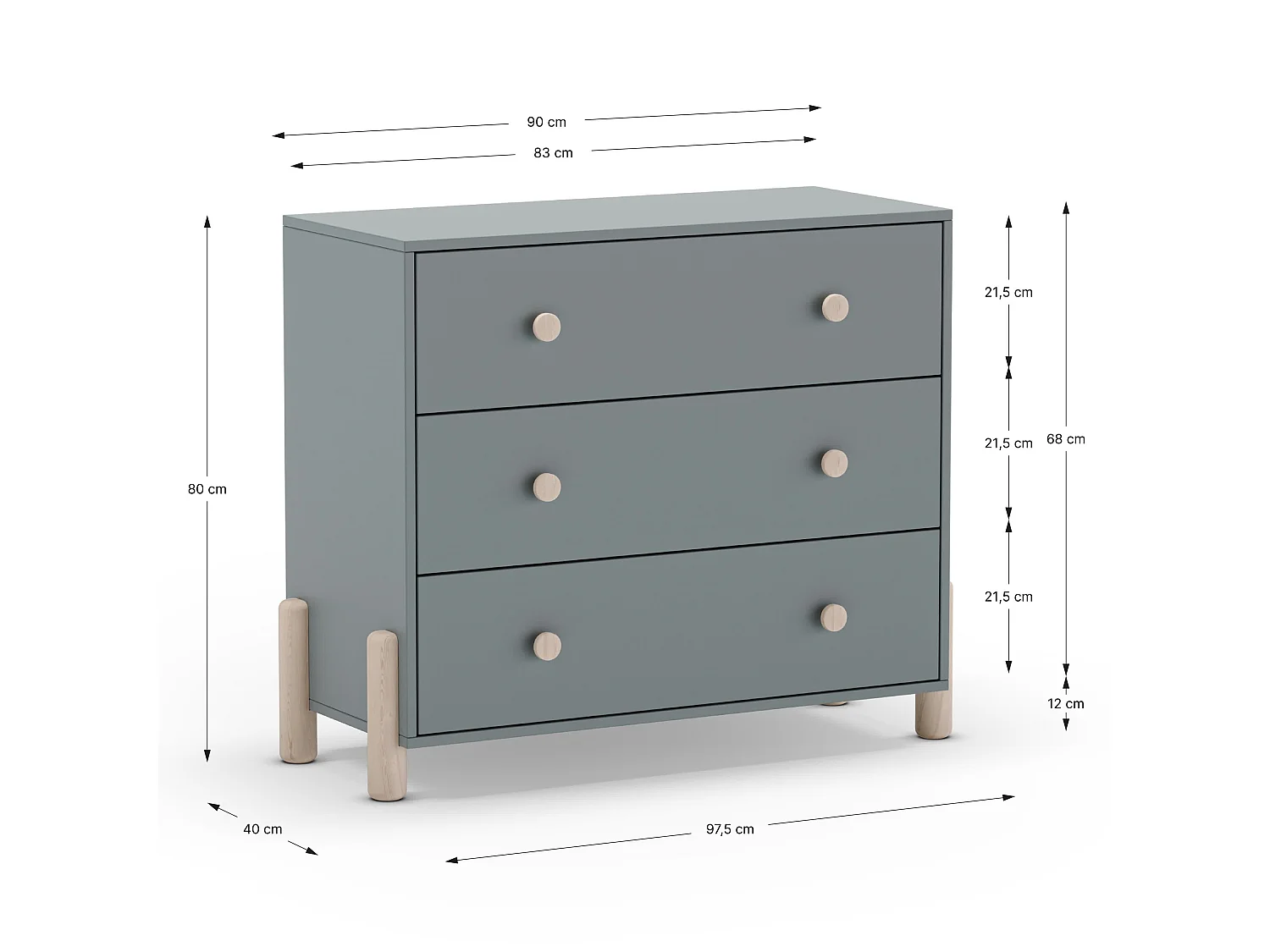 Cassettiera a 3 cassetti 97x80 cm
