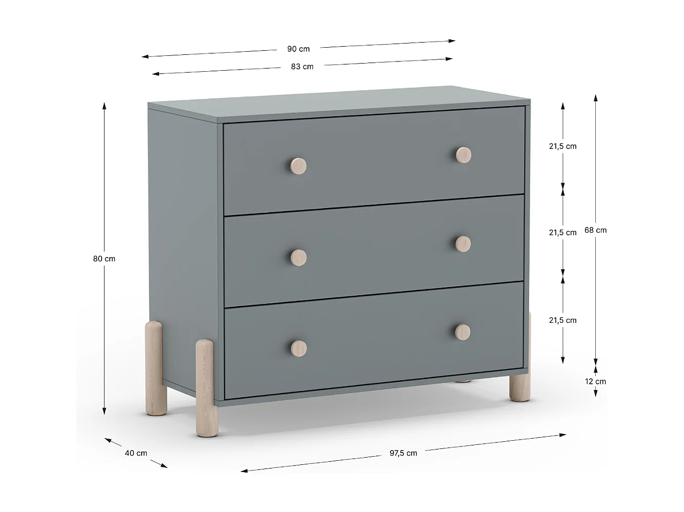 Commode 3 tiroirs L90 cm - DAPHNÉ