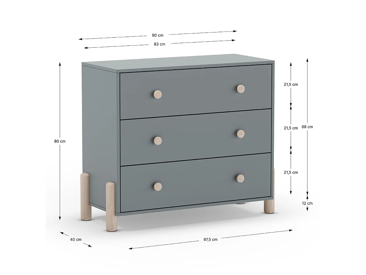 Cassettiera a 3 cassetti 97x80 cm