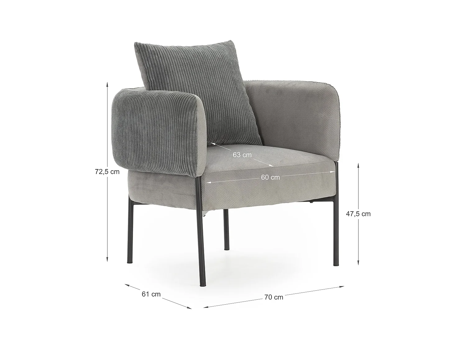 Fauteuil en tissu avec pieds en métal noir L73 cm - ARUNI