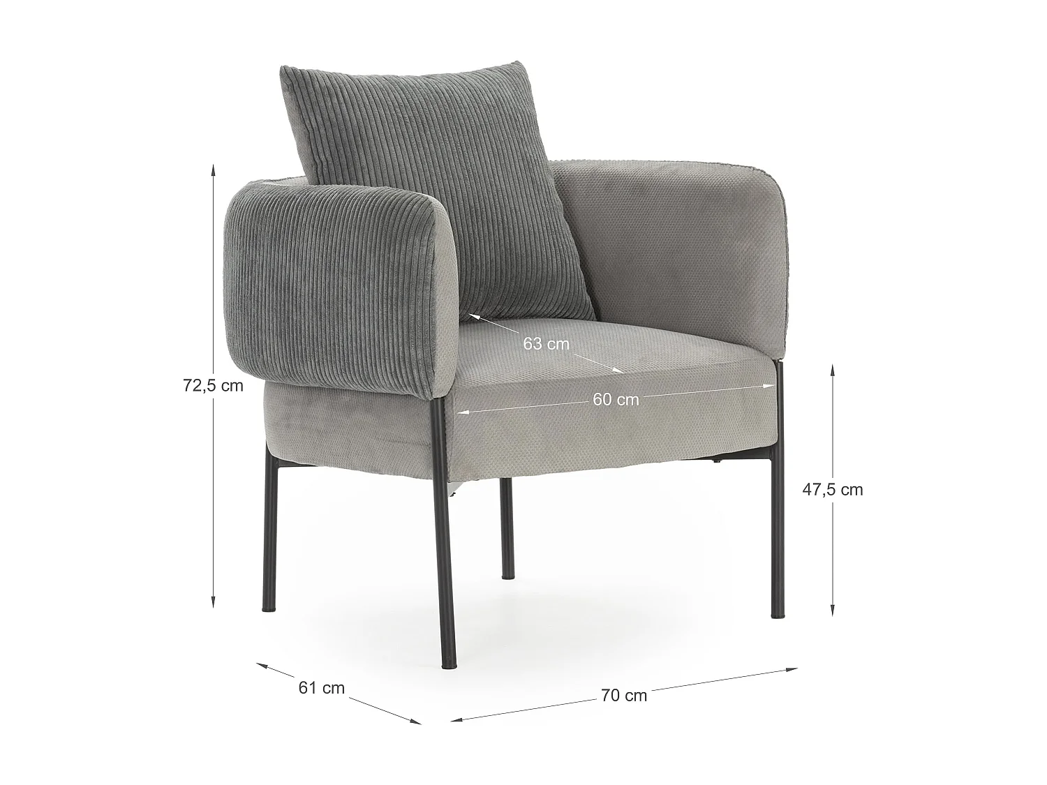 Fauteuil en tissu avec pieds en métal noir L73 cm - ARUNI
