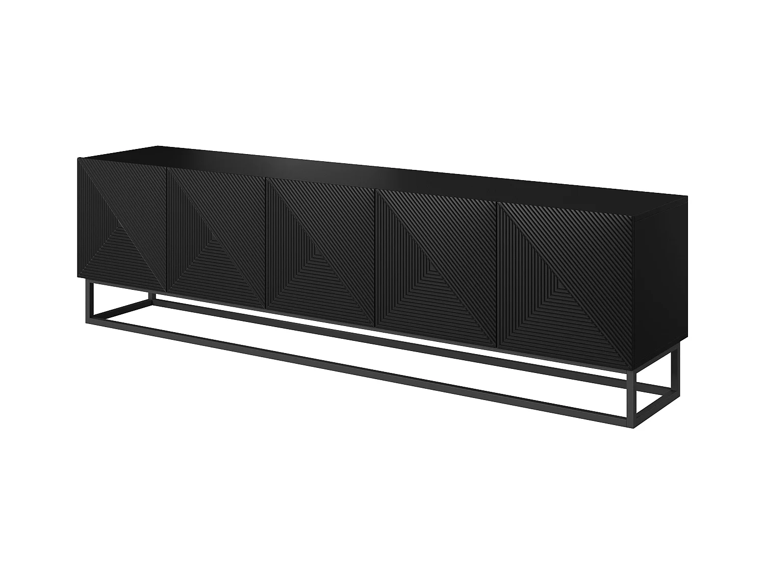 Mobile tv 5 ante in legno laminato nero con piede in metallo 200x40cm