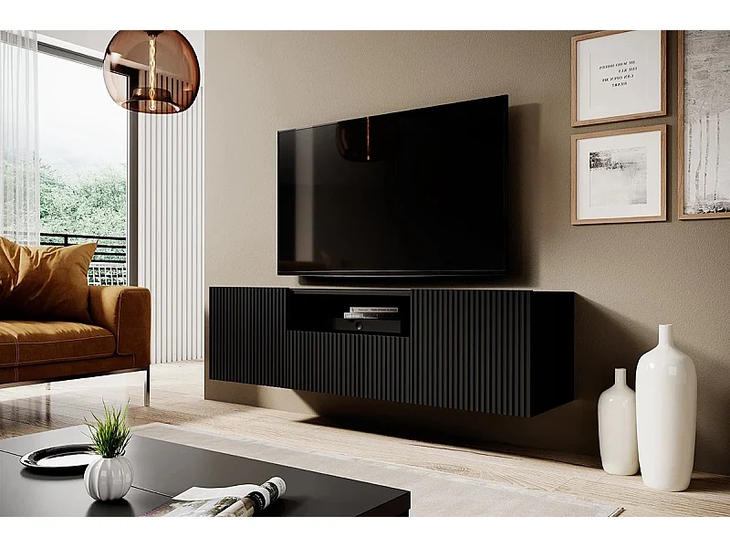 Mobile tv sospeso 2 ante ed 1 cassetto nero 150x45 cm