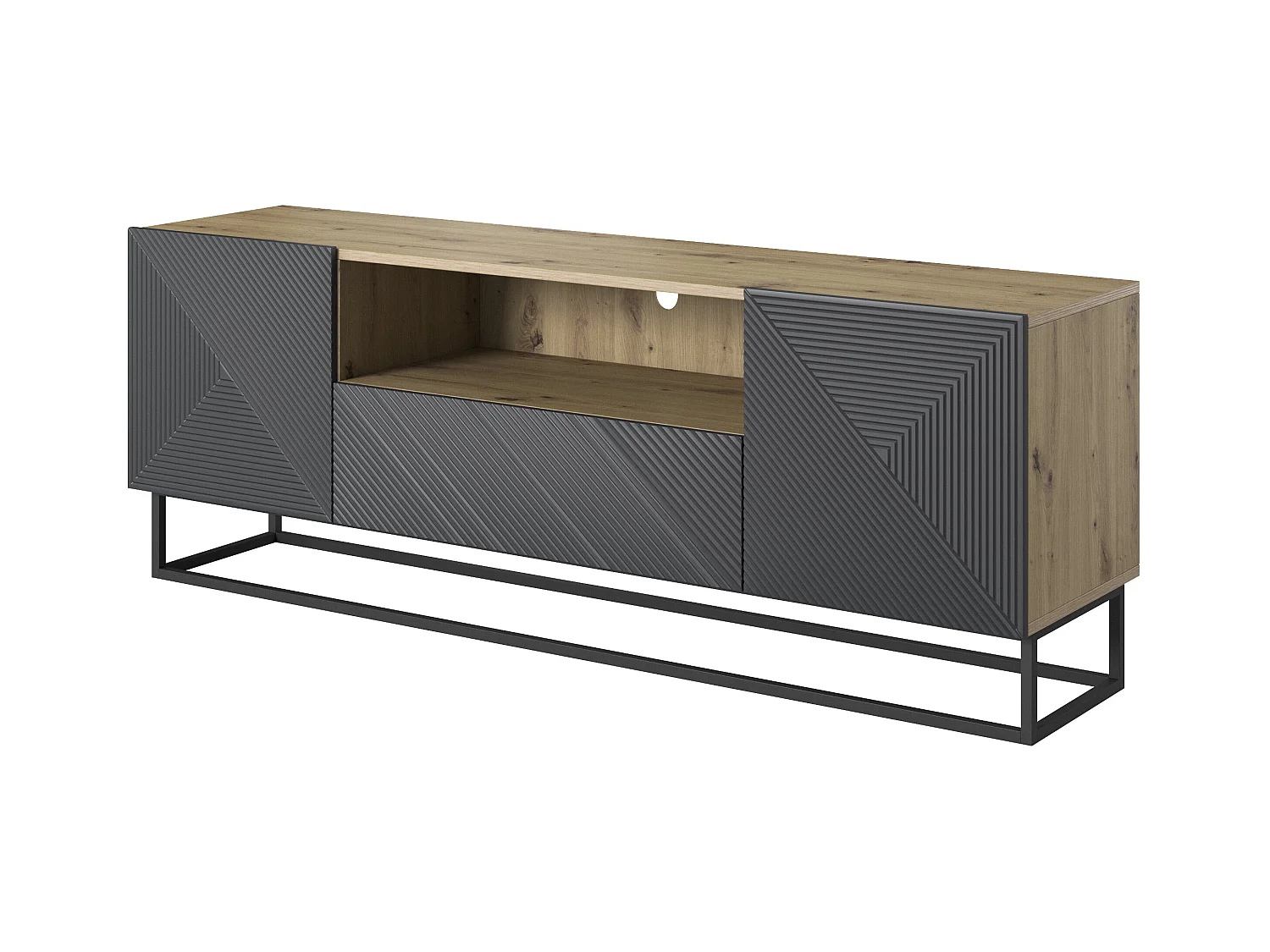 Mueble TV 2 puertas 1 cajón en madera laminada con pie metálico 167x40cm