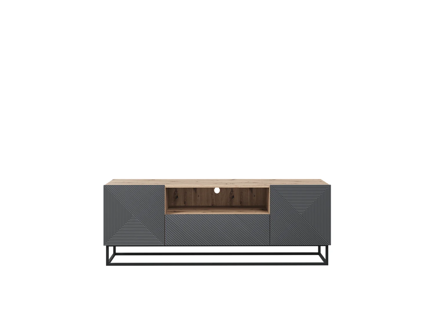 Mueble TV 2 puertas 1 cajón en madera laminada con pie metálico 167x40cm
