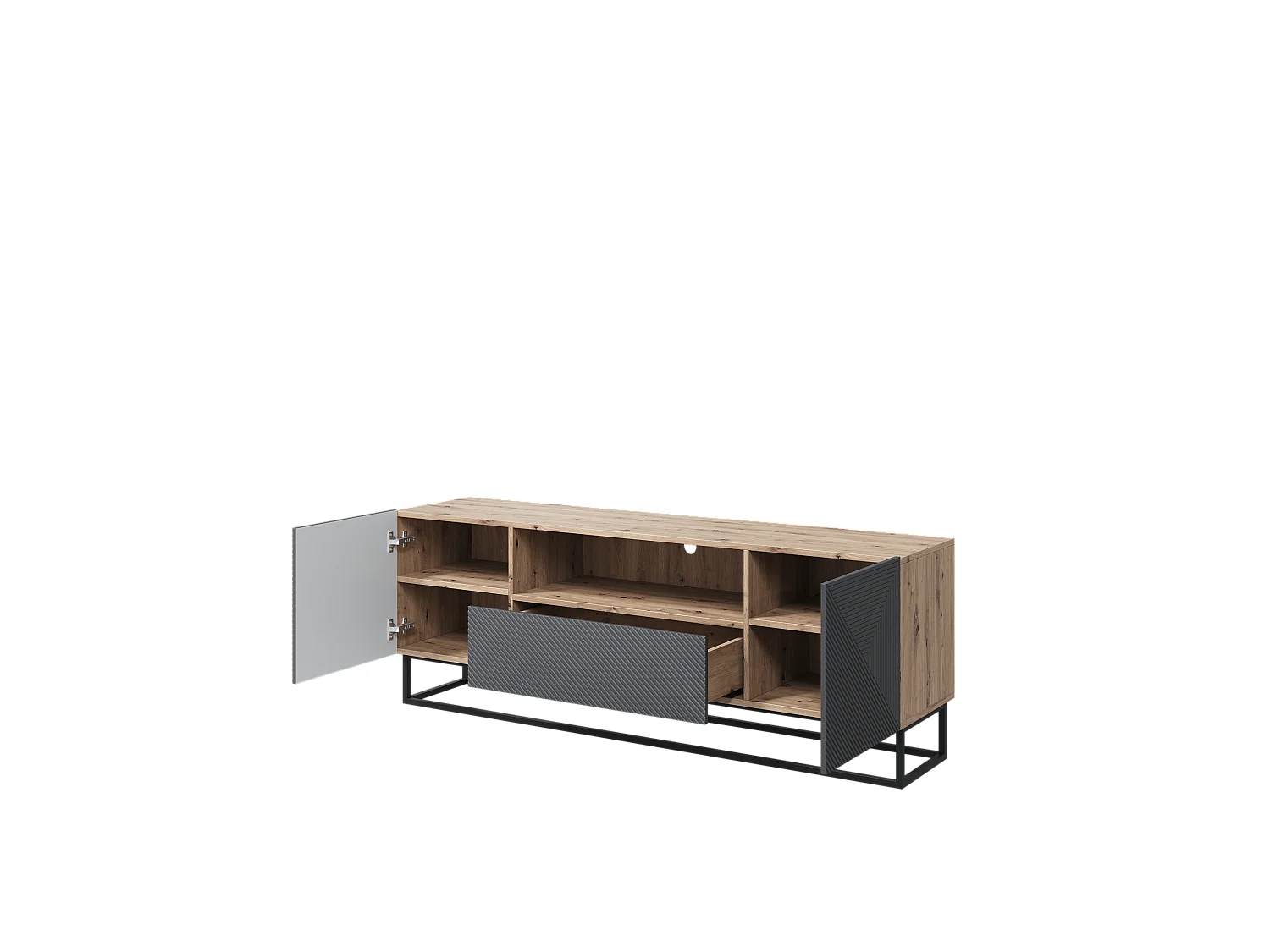 Mueble TV 2 puertas 1 cajón en madera laminada con pie metálico 167x40cm