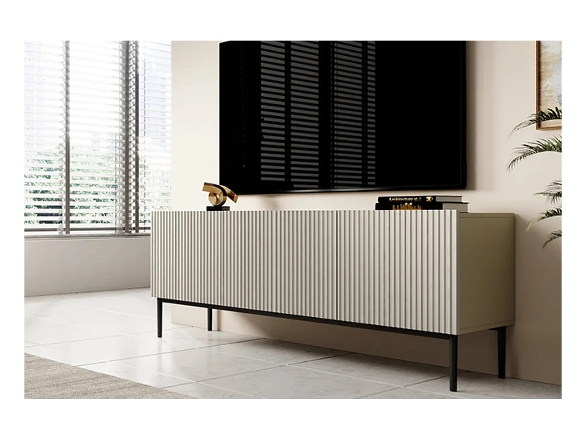 Mueble TV 2 puertas abatibles 1 cajón cashmere con pie metálico 150x45 cm