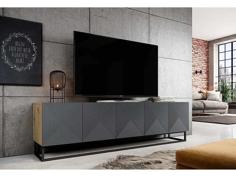 Mobile tv 5 ante in legno laminato con piede in metallo 200 x 40 cm
