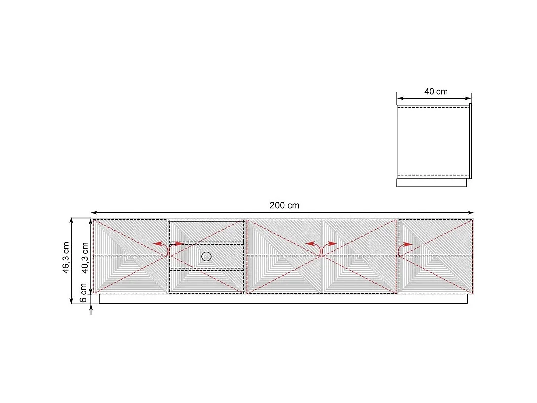 Mobile tv 5 ante nero in legno laminato 200x40 cm