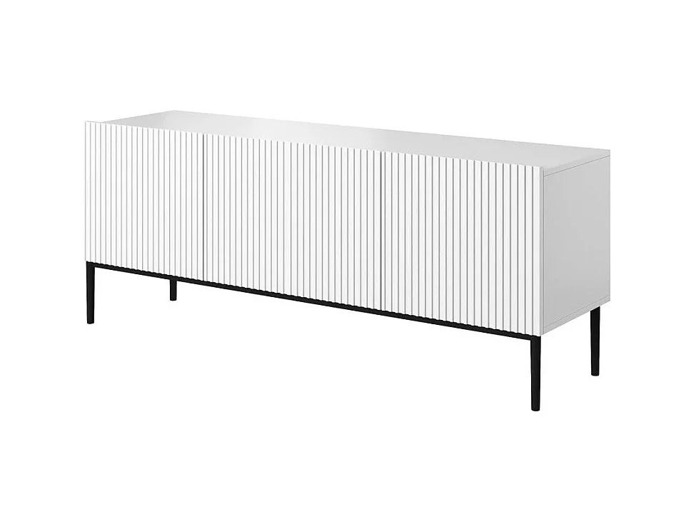 Mueble TV con 2 puertas abatibles y 1 cajón blanco con pie metálico 150x45 cm
