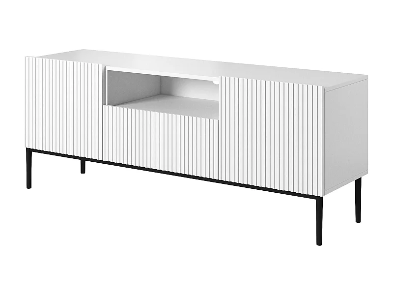Mueble TV blanco con 2 puertas y 1 cajón con pie de metal negro 150x45 cm
