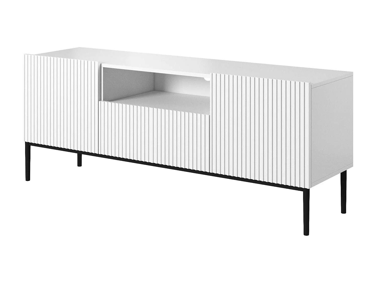 Mueble TV blanco con 2 puertas y 1 cajón con pie de metal negro 150x45 cm