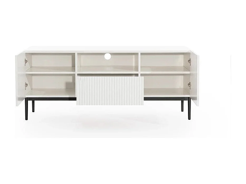 Mueble TV blanco con 2 puertas y 1 cajón con pie de metal negro 150x45 cm