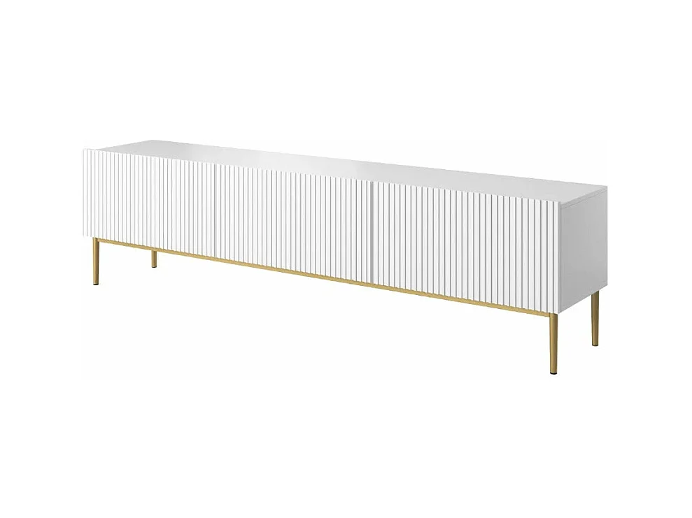 Mobile tv 2 ante a ribalta 1 cassetto bianco piede oro 200x45 cm