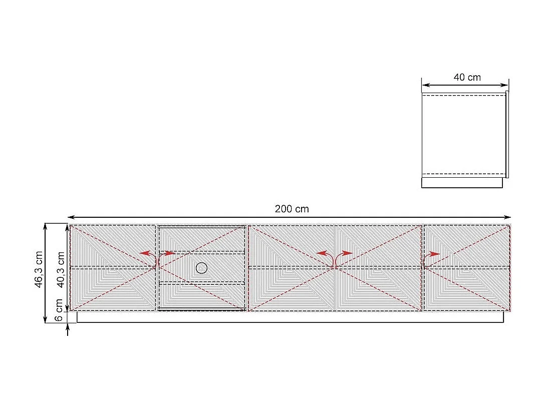 Mobile tv 5 ante in legno laminato 200x40 cm