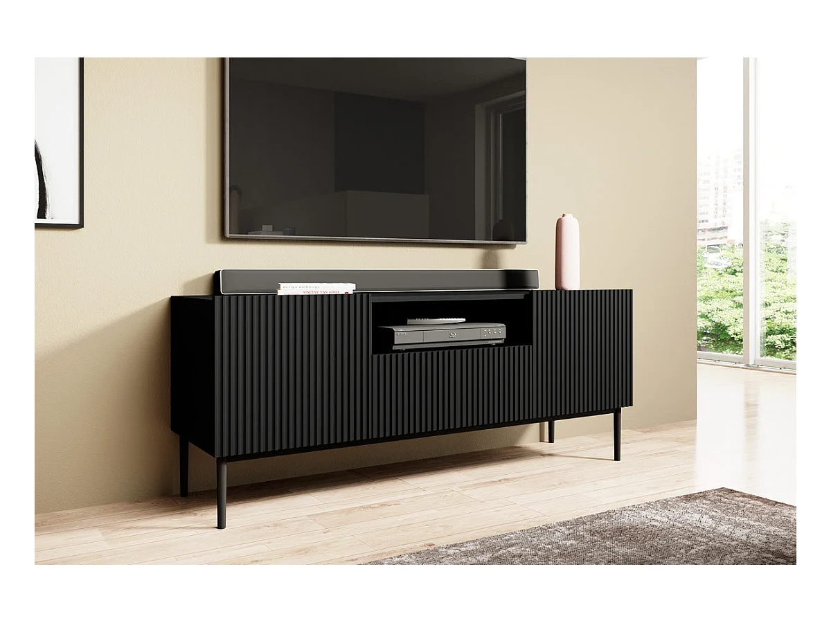 Meuble TV noir met 2 deuren en 1 lade met metalen voet zwart 150x45 cm